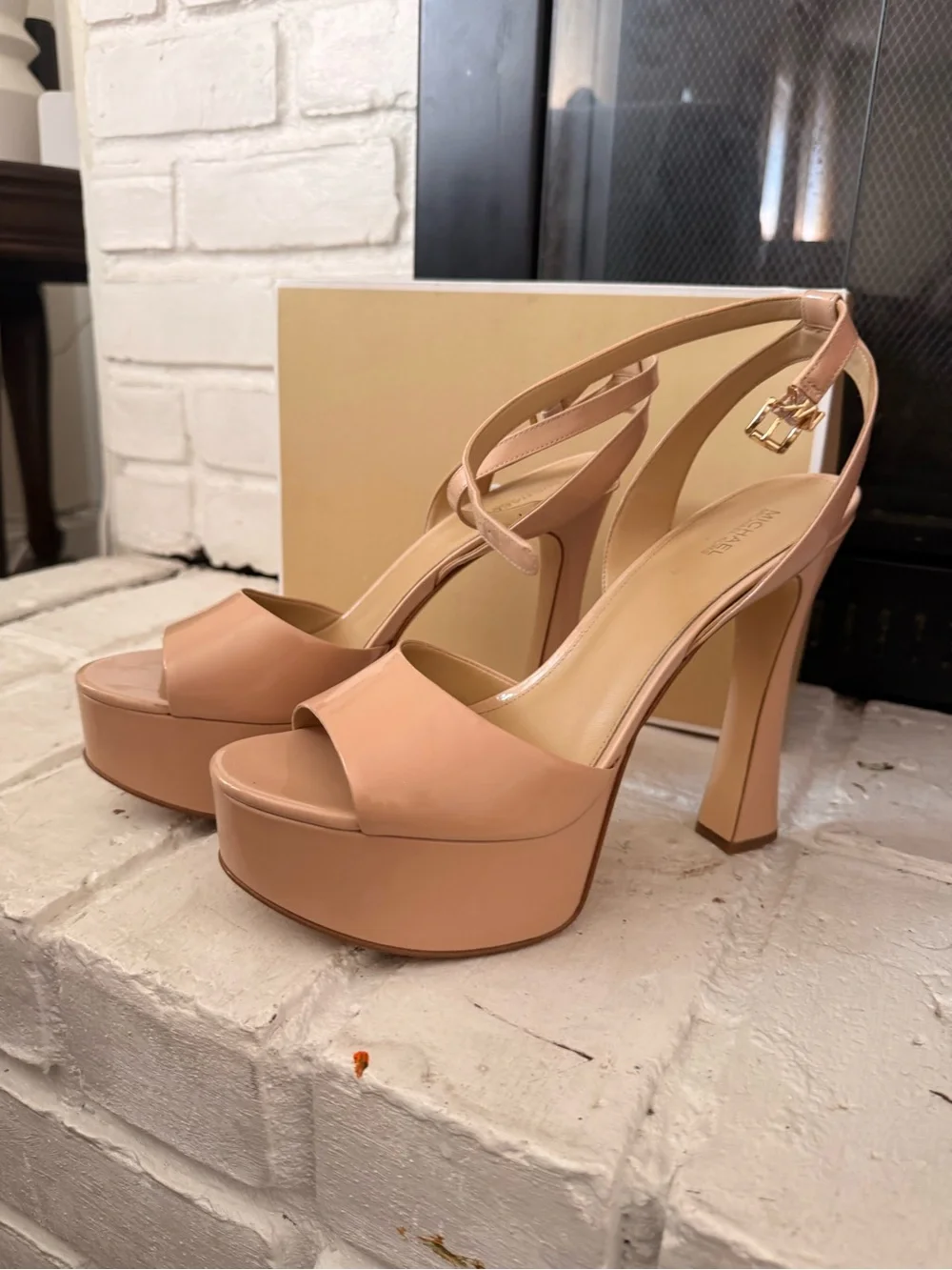 Michael Kors Blush Patent Platform Sandals with Ankle Strap
